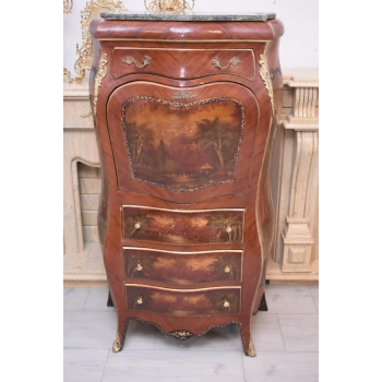 Piękna Drewniana Brzuchata Komoda Blat Marmur - Intarsje Ludwik - Szafka