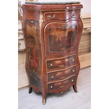 Piękna Drewniana Brzuchata Komoda Blat Marmur - Intarsje Ludwik - Szafka