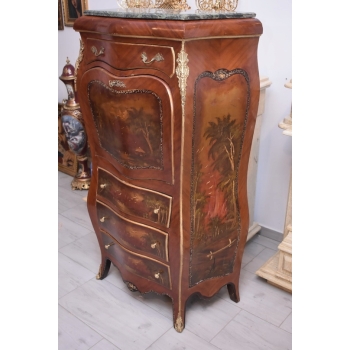 Piękna Drewniana Brzuchata Komoda Blat Marmur - Intarsje Ludwik - Szafka