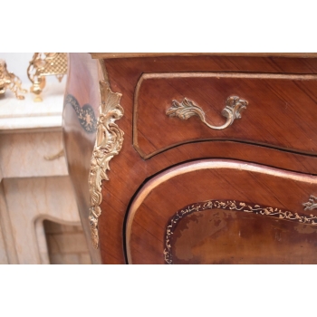 Piękna Drewniana Brzuchata Komoda Blat Marmur - Intarsje Ludwik - Szafka