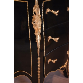 Królewska Czarna Komoda - Vintage Szafa - Złote Okucia Glamour