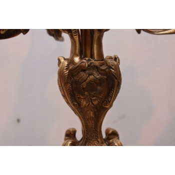 Zegar Kominkowy + 2 Kandelabry Świeczniki - Mosiądz + Marmur - Zestaw