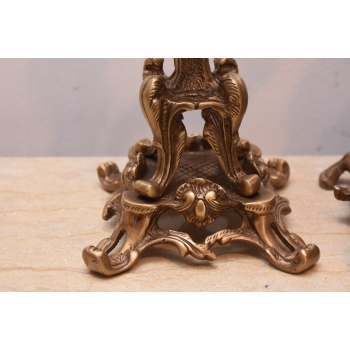 Zegar Kominkowy + 2 Kandelabry Świeczniki - Mosiądz + Marmur - Zestaw