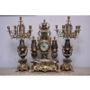Zegar Kominkowy + 2 Kandelabry Świeczniki - Mosiądz + Marmur - Zestaw
