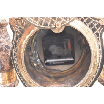 Zegar Kominkowy + 2 Kandelabry Świeczniki - Mosiądz + Marmur - Zestaw