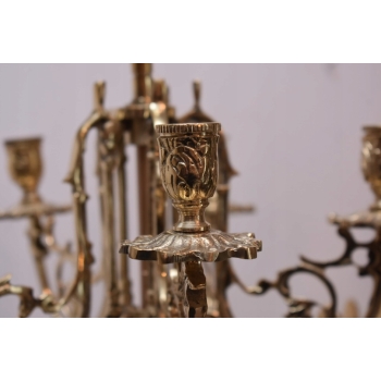 Zegar Kominkowy + 2 Kandelabry Świeczniki - Mosiądz + Marmur - Zestaw