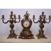 Zegar Kominkowy + 2 Kandelabry Świeczniki - Mosiądz + Marmur - Zestaw