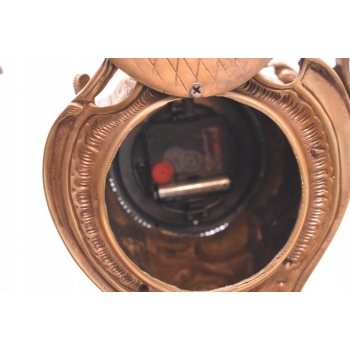 Zegar Kominkowy + 2 Kandelabry Świeczniki - Mosiądz + Marmur - Zestaw