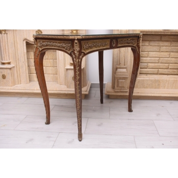 Drewniany Stolik Francuski z Szybą - Stół Biurko Intarsjowane - Ozdoba