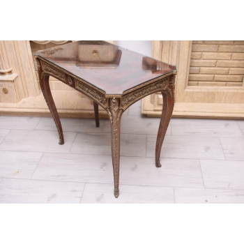Drewniany Stolik Francuski z Szybą - Stół Biurko Intarsjowane - Ozdoba