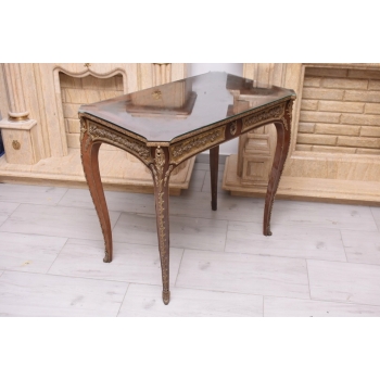 Drewniany Stolik Francuski z Szybą - Stół Biurko Intarsjowane - Ozdoba
