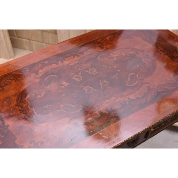 Drewniany Stolik Francuski z Szybą - Stół Biurko Intarsjowane - Ozdoba