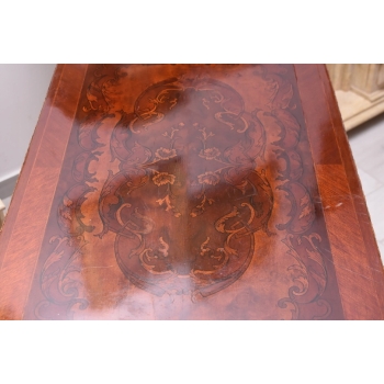 Drewniany Stolik Francuski z Szybą - Stół Biurko Intarsjowane - Ozdoba
