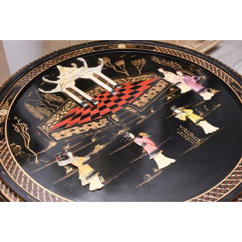 Chiński Stół z kompletem małych stolików - Orientalny Ręcznie Malowany