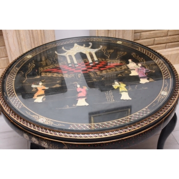 Chiński Stół z kompletem małych stolików - Orientalny Ręcznie Malowany