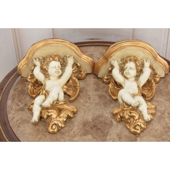 Komplet Aniołów Na Ścianę - Półka - Stabilna Konsolka Gazon - Anioły Białe