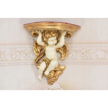 Komplet Aniołów Na Ścianę - Półka - Stabilna Konsolka Gazon - Anioły Białe