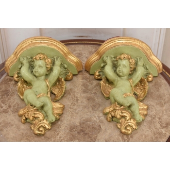 Komplet Aniołów Na Ścianę - Półka - Stabilna Konsolka Gazon - Anioły Zieleń