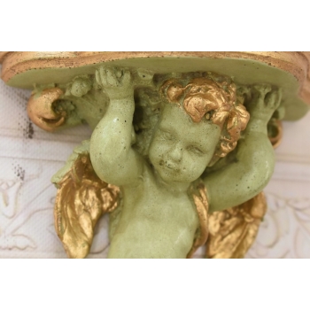 Komplet Aniołów Na Ścianę - Półka - Stabilna Konsolka Gazon - Anioły Zieleń