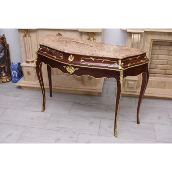 Konsola W Stylu Ludowika XV - Marmurowy Blat - Intarsjowana