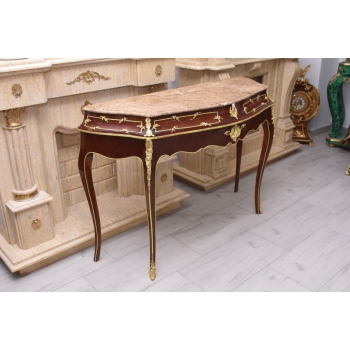 Konsola W Stylu Ludowika XV - Marmurowy Blat - Intarsjowana