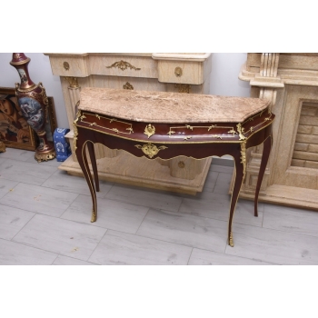 Konsola W Stylu Ludowika XV - Marmurowy Blat - Intarsjowana
