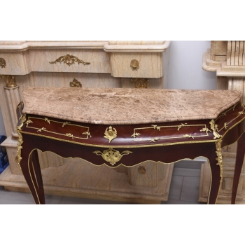 Konsola W Stylu Ludowika XV - Marmurowy Blat - Intarsjowana