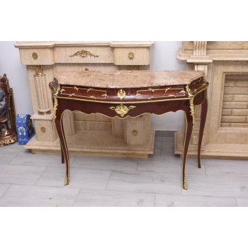 Konsola W Stylu Ludowika XV - Marmurowy Blat - Intarsjowana