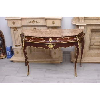 Konsola W Stylu Ludowika XV - Marmurowy Blat - Intarsjowana