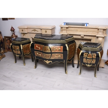 Komplet Boulle – komoda + 2 Szafki, Marmur