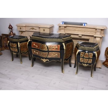 Komplet Boulle – komoda + 2 Szafki, Marmur