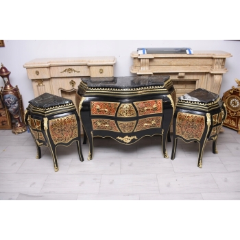 Komplet Boulle – komoda + 2 Szafki, Marmur