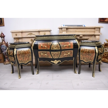 Komplet Boulle – komoda + 2 Szafki, Marmur