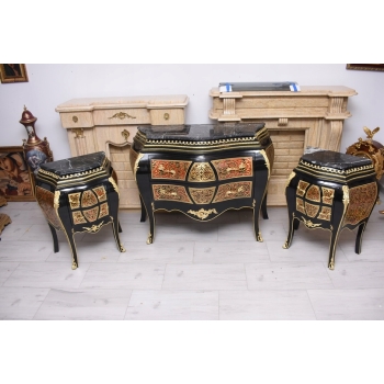 Komplet Boulle – komoda + 2 Szafki, Marmur