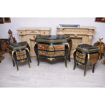 Komplet Boulle – komoda + 2 Szafki, Marmur