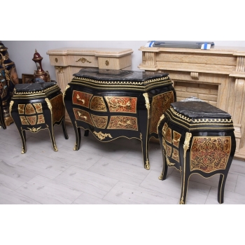 Komplet Boulle – komoda + 2 Szafki, Marmur