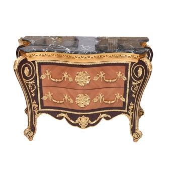 Barokowa Komoda W stylu Ludwika XV - Blat Marmur - Intarsjowana