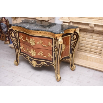 Barokowa Komoda W stylu Ludwika XV - Blat Marmur - Intarsjowana