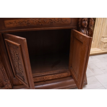 Drewniana Komoda - Rzeźbiona, w Stylu Henryka II + Blat Marmur