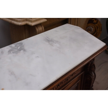Drewniana Komoda - Rzeźbiona, w Stylu Henryka II + Blat Marmur