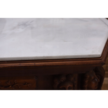 Drewniana Komoda - Rzeźbiona, w Stylu Henryka II + Blat Marmur