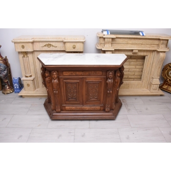 Drewniana Komoda - Rzeźbiona, w Stylu Henryka II + Blat Marmur