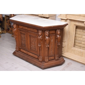 Drewniana Komoda - Rzeźbiona, w Stylu Henryka II + Blat Marmur
