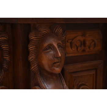 Drewniana Komoda - Rzeźbiona, w Stylu Henryka II + Blat Marmur