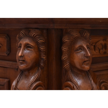 Drewniana Komoda - Rzeźbiona, w Stylu Henryka II + Blat Marmur