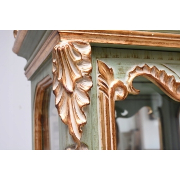 Ekskluzywna Witryna W Stylu Ludwika XV - Zielona + Złote Okucia - Unikat