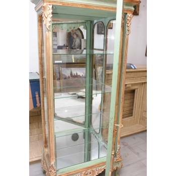 Ekskluzywna Witryna W Stylu Ludwika XV - Zielona + Złote Okucia - Unikat