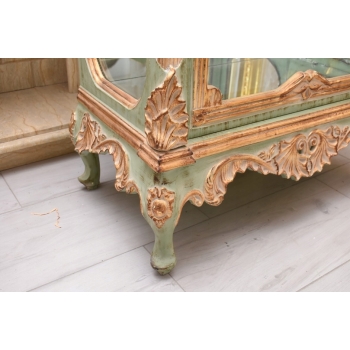 Ekskluzywna Witryna W Stylu Ludwika XV - Zielona + Złote Okucia - Unikat