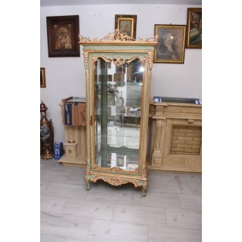 Ekskluzywna Witryna W Stylu Ludwika XV - Zielona + Złote Okucia - Unikat