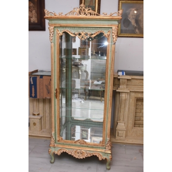 Ekskluzywna Witryna W Stylu Ludwika XV - Zielona + Złote Okucia - Unikat